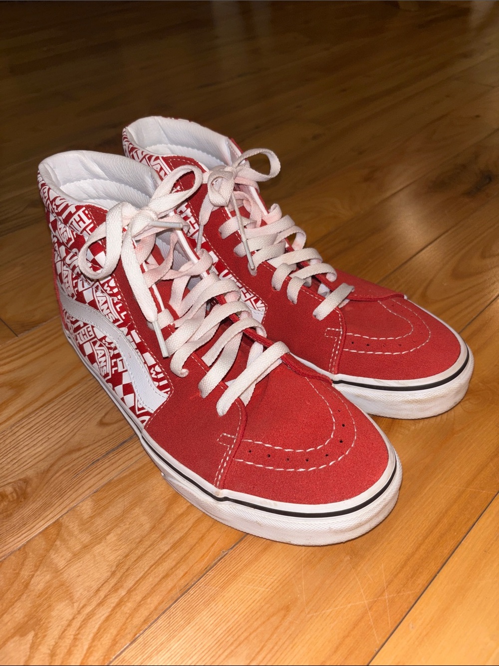 Vans Red and White High-Top Graphic Skaters 8.5 Men 10 Women